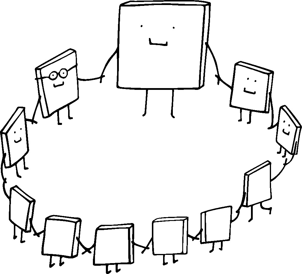 Pixel Männchen stehen im Kreis wie in der Kita.